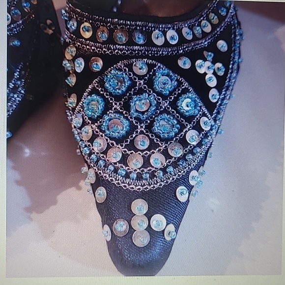 ELLE girl Giselle Beaded Sequined Bohemina Oriental Indian 2.5" heels sz 7 - Picture 8 of 11